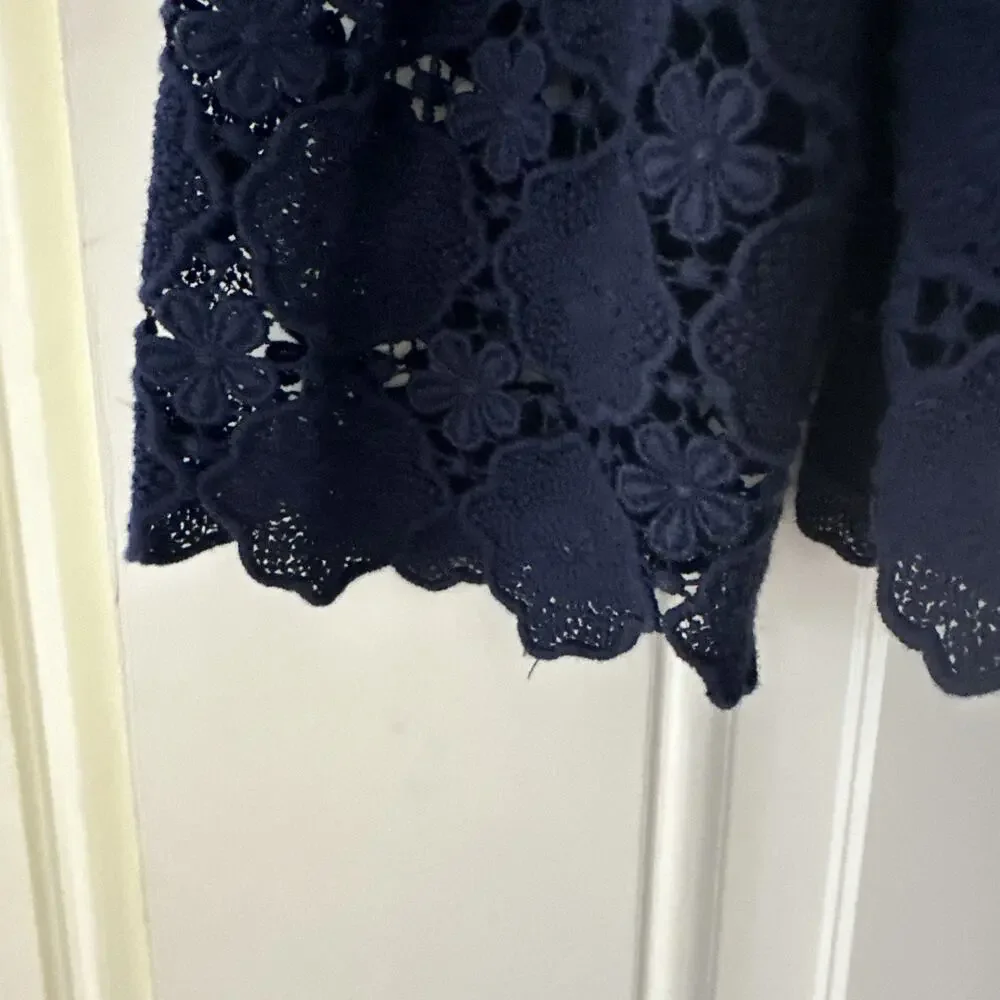 Boden Lace Overlay Long-Sleeve Top - Navy